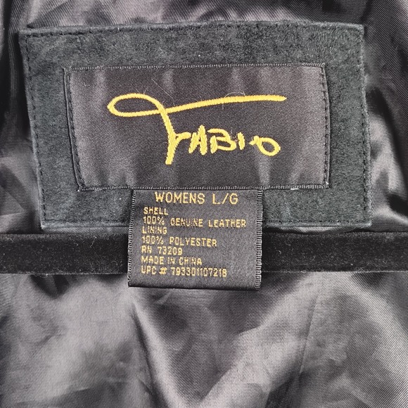 Fabio‎ Suede Leather Jacket Women's L/G Button Up Coat Black Casual - Picture 4 of 7